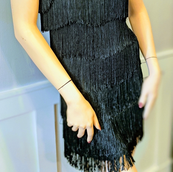 Black mini Flapper Dress Large Wiggle Fancy - Picture 7 of 12